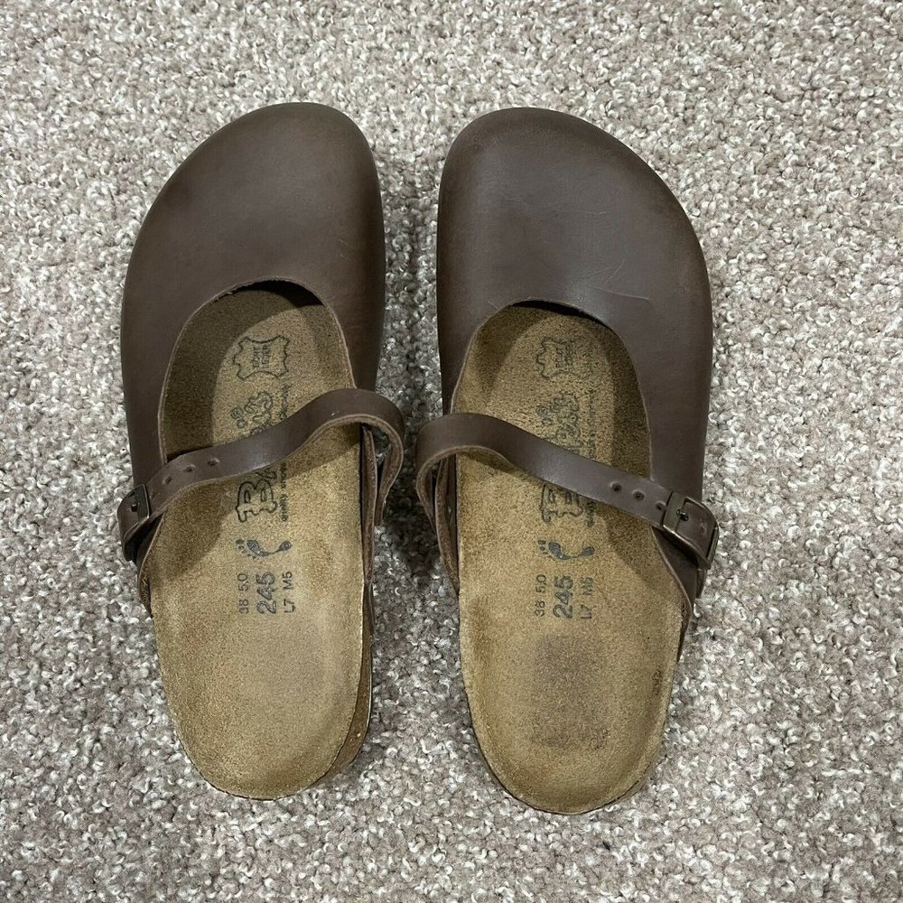 Birkis Birkenstock Women's ROSEMEAD Brown Leather Mary Jane Mule Clogs Size 7 - Picture 9 of 10